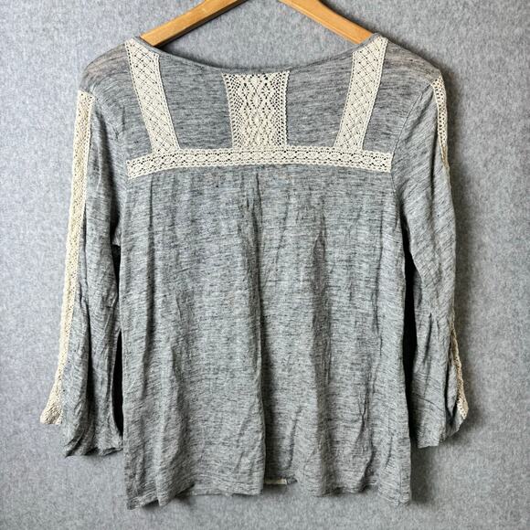 Sundance Top Women’s Size Small Gray Embroidered Crochet Boho Linen Shirt Hippie - Picture 4 of 10
